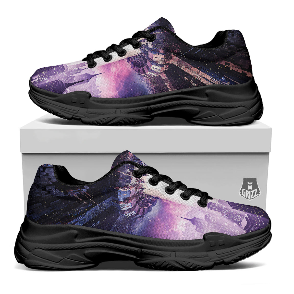 Alien Invasion Print Black Chunky Shoes-grizzshop