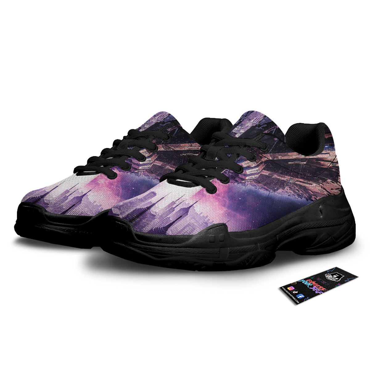 Alien Invasion Print Black Chunky Shoes-grizzshop