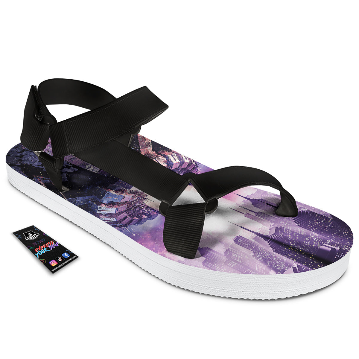 Alien Invasion Print Black Open Toe Sandals-grizzshop