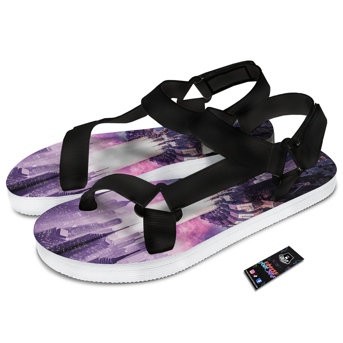 Alien Invasion Print Black Open Toe Sandals-grizzshop
