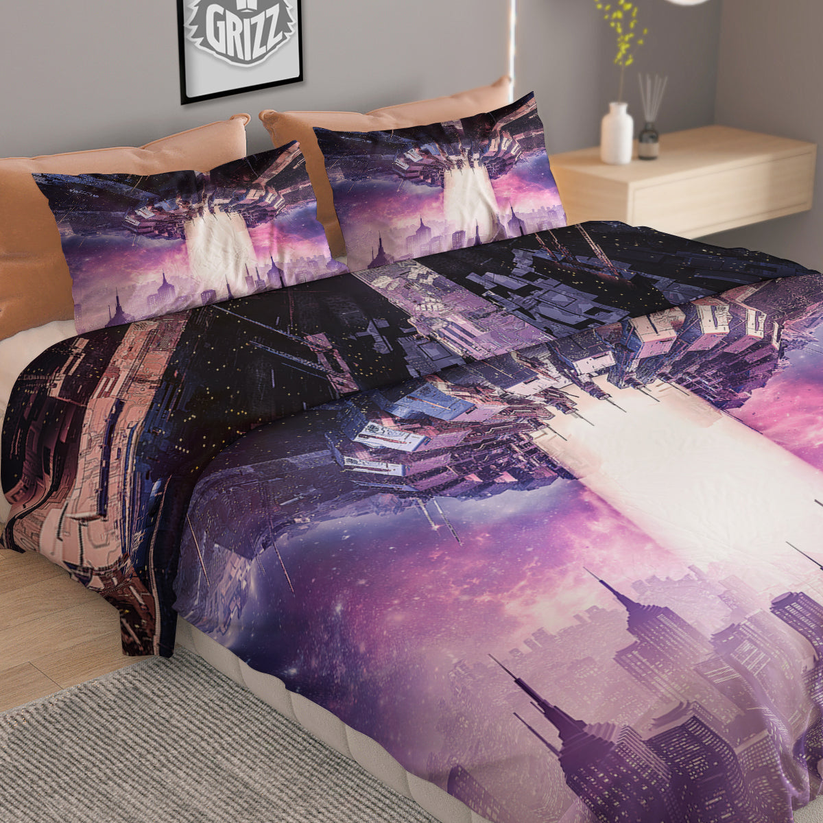 Alien Invasion Print Duvet Cover Bedding Set