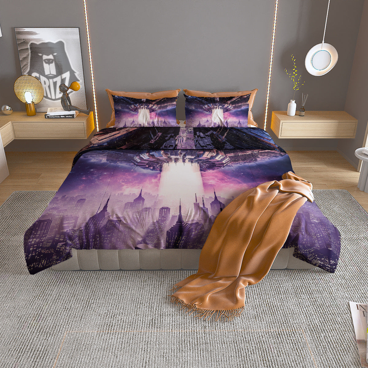 Alien Invasion Print Duvet Cover Bedding Set