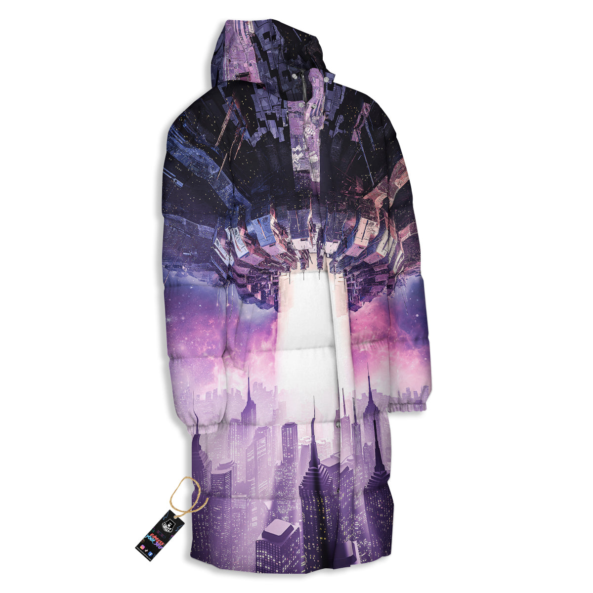 Alien Invasion Print Long Down Jacket-grizzshop