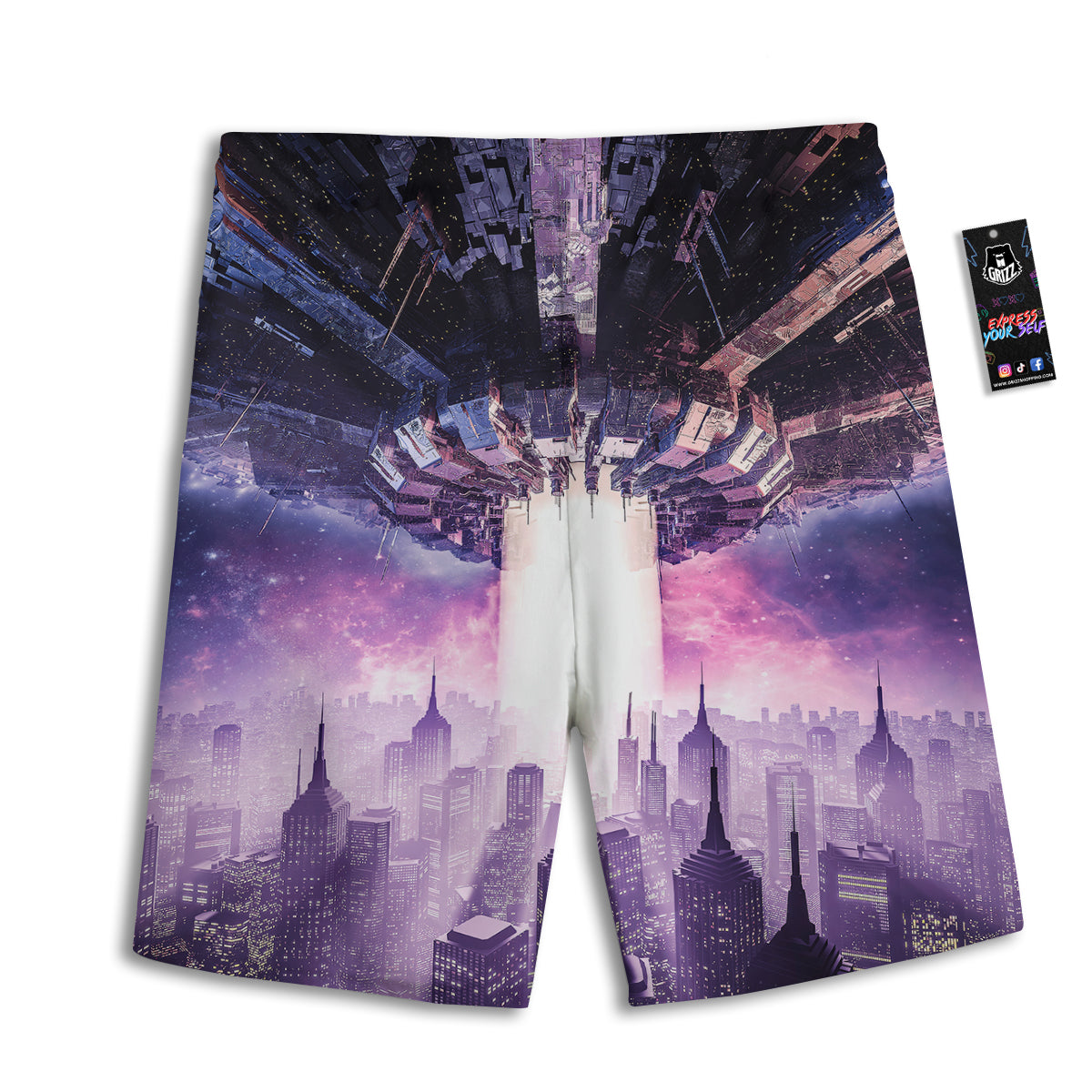Alien Invasion Print Men's Athletic Shorts