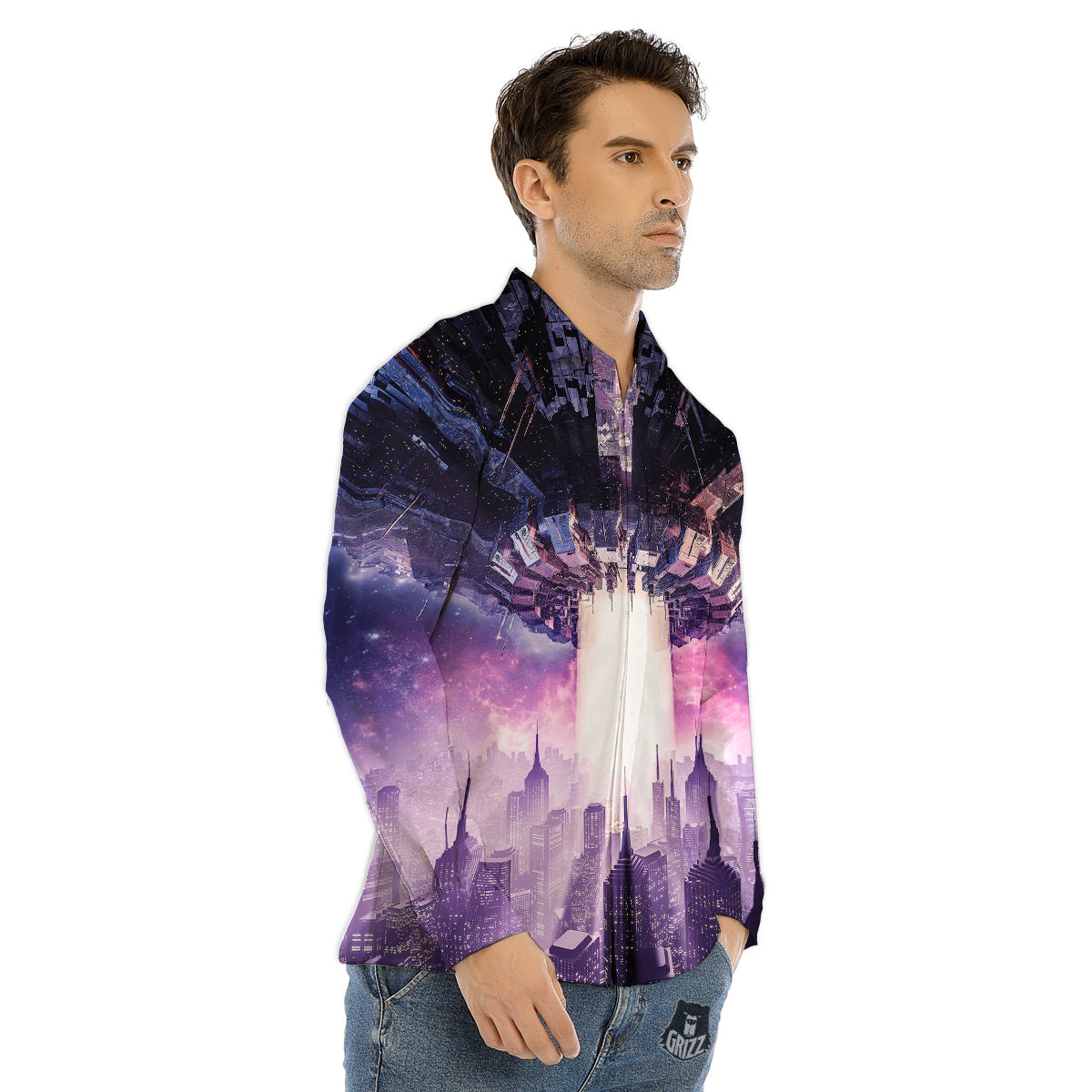 Alien Invasion Print Men's Dress Shirts-grizzshop
