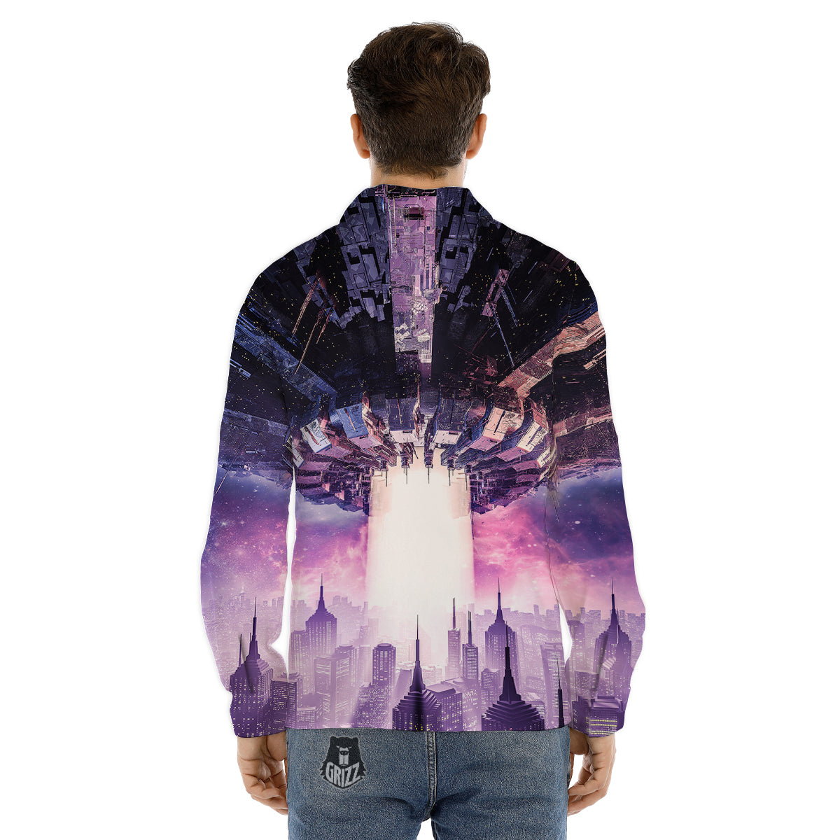 Alien Invasion Print Men's Dress Shirts-grizzshop