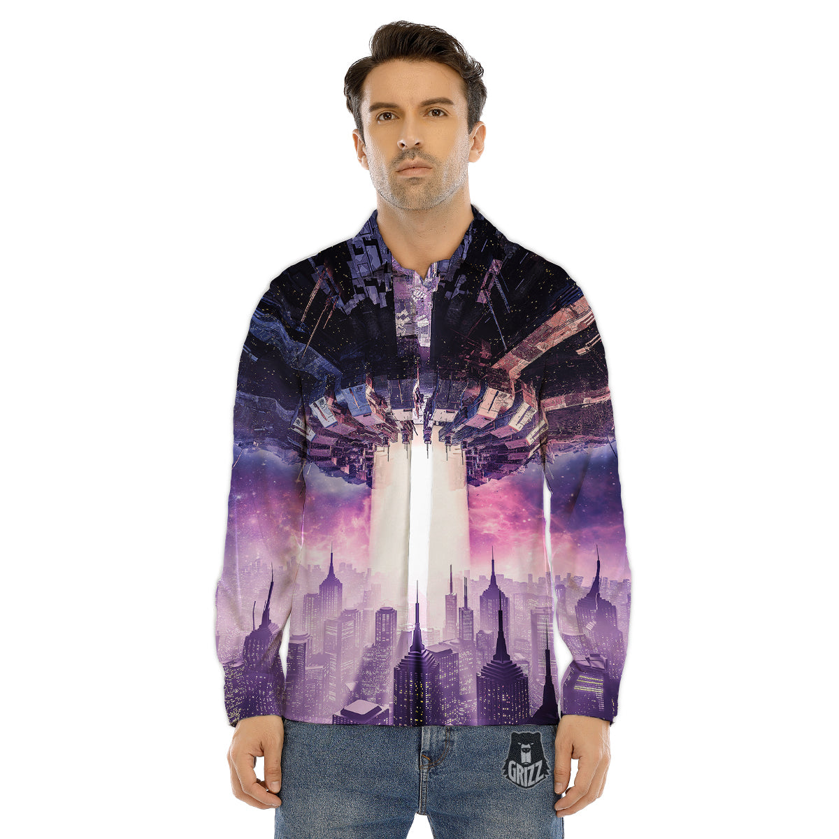 Alien Invasion Print Men's Dress Shirts-grizzshop