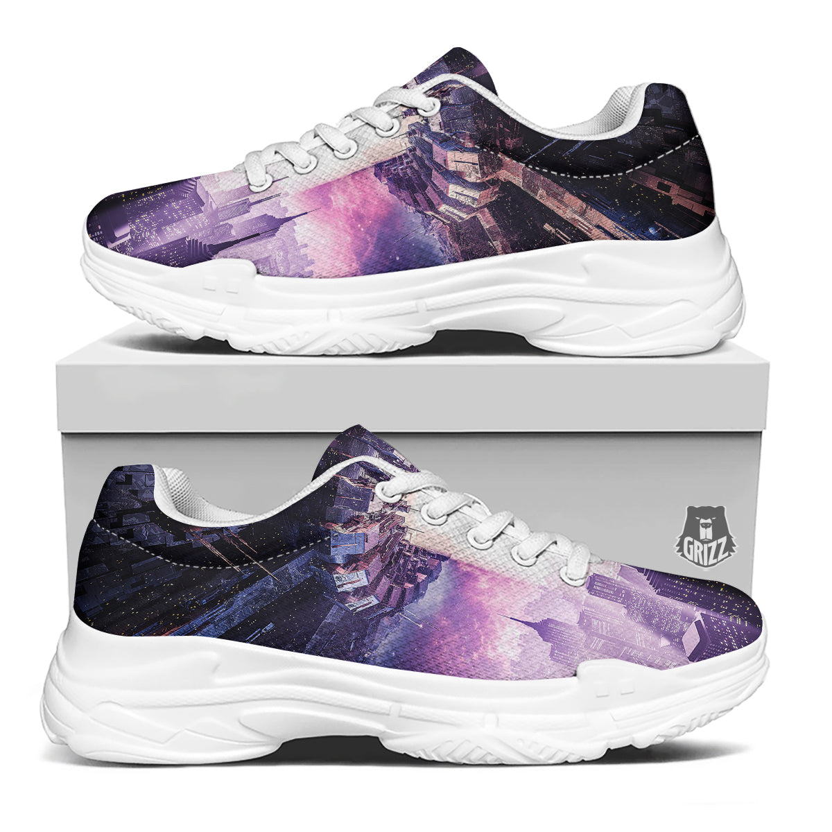 Alien Invasion Print White Chunky Shoes-grizzshop