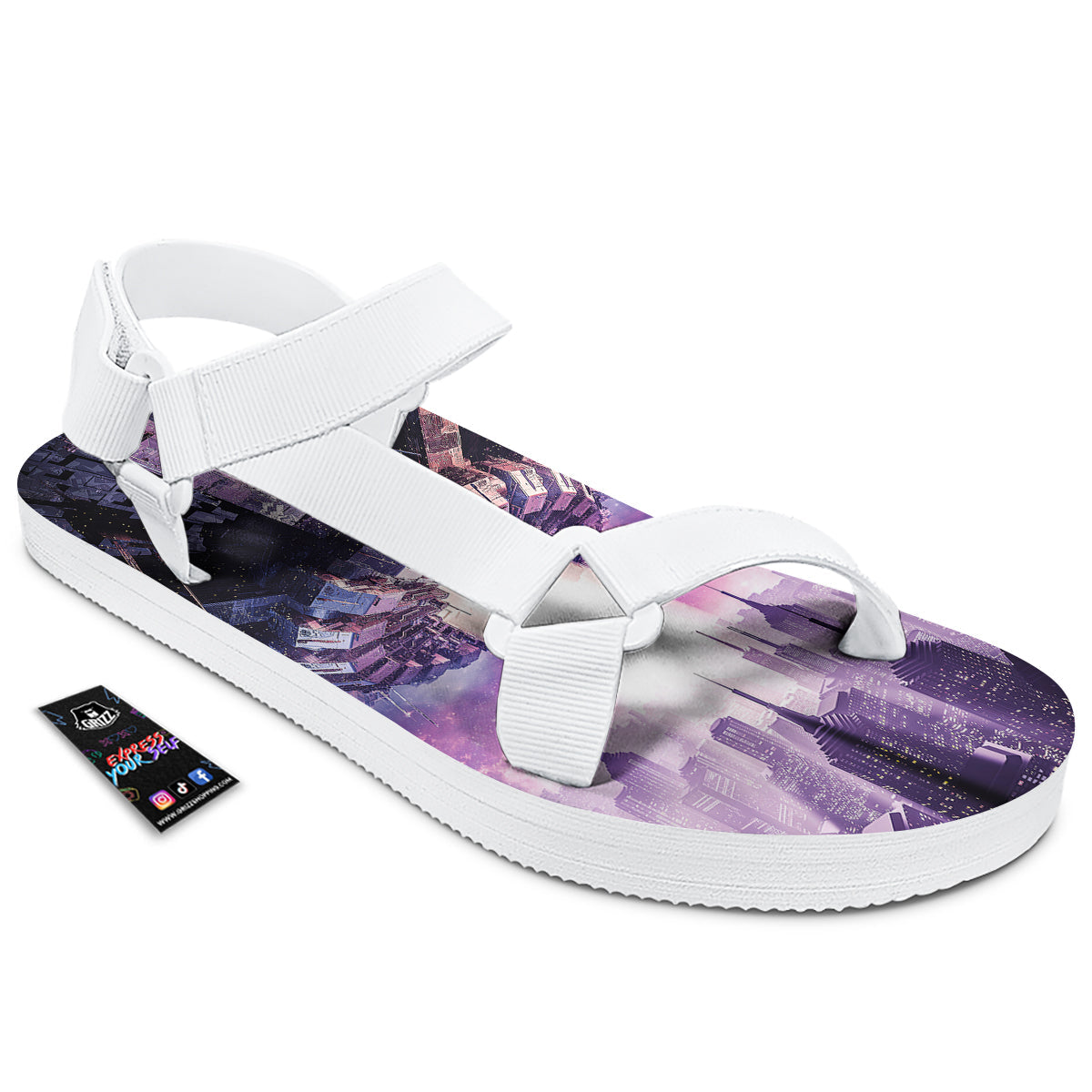 Alien Invasion Print White Open Toe Sandals-grizzshop