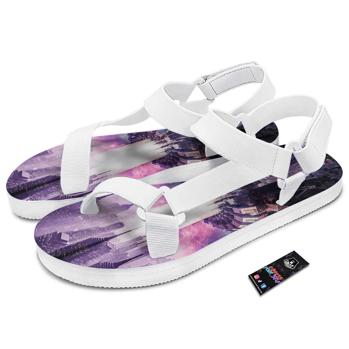 Alien Invasion Print White Open Toe Sandals-grizzshop