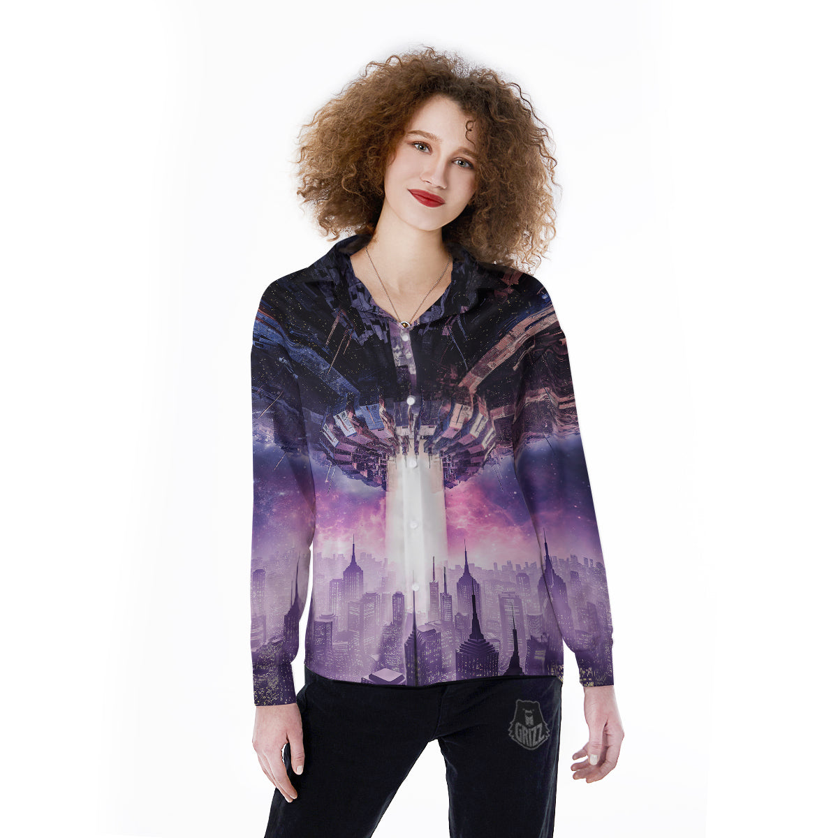 Alien Invasion Print Women's Long Sleeve Shirts-grizzshop