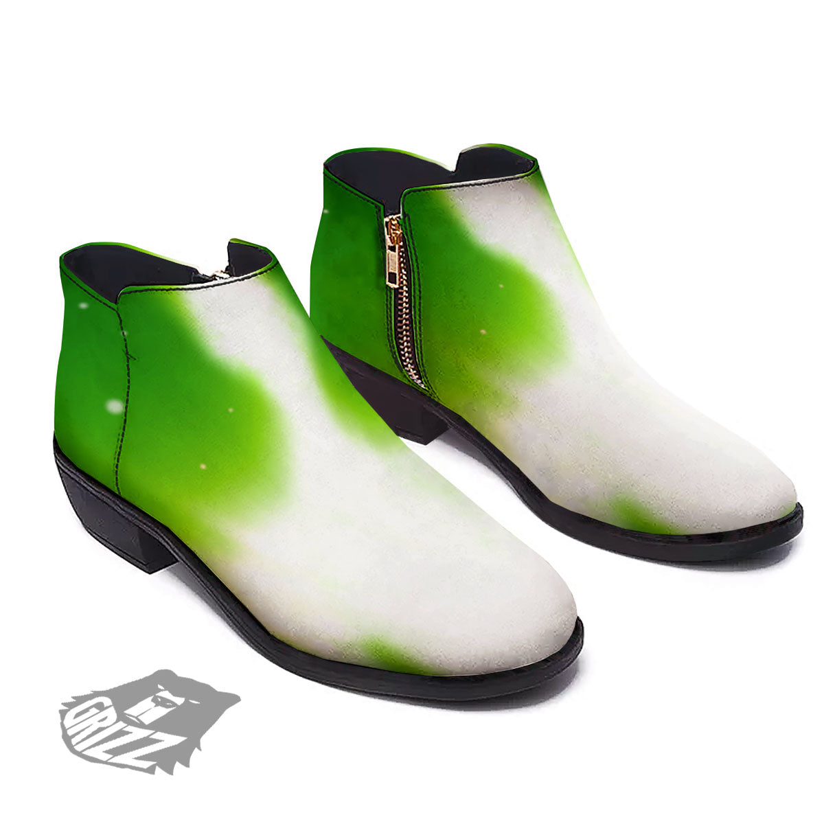Alien Light Green Print Ankle Boots-grizzshop