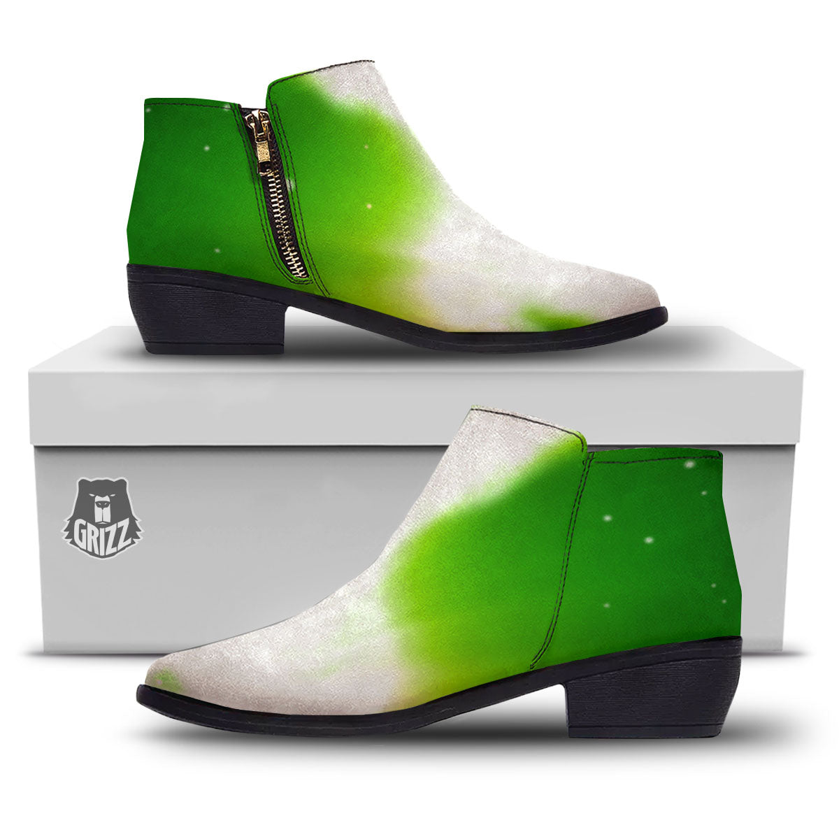 Alien Light Green Print Ankle Boots-grizzshop