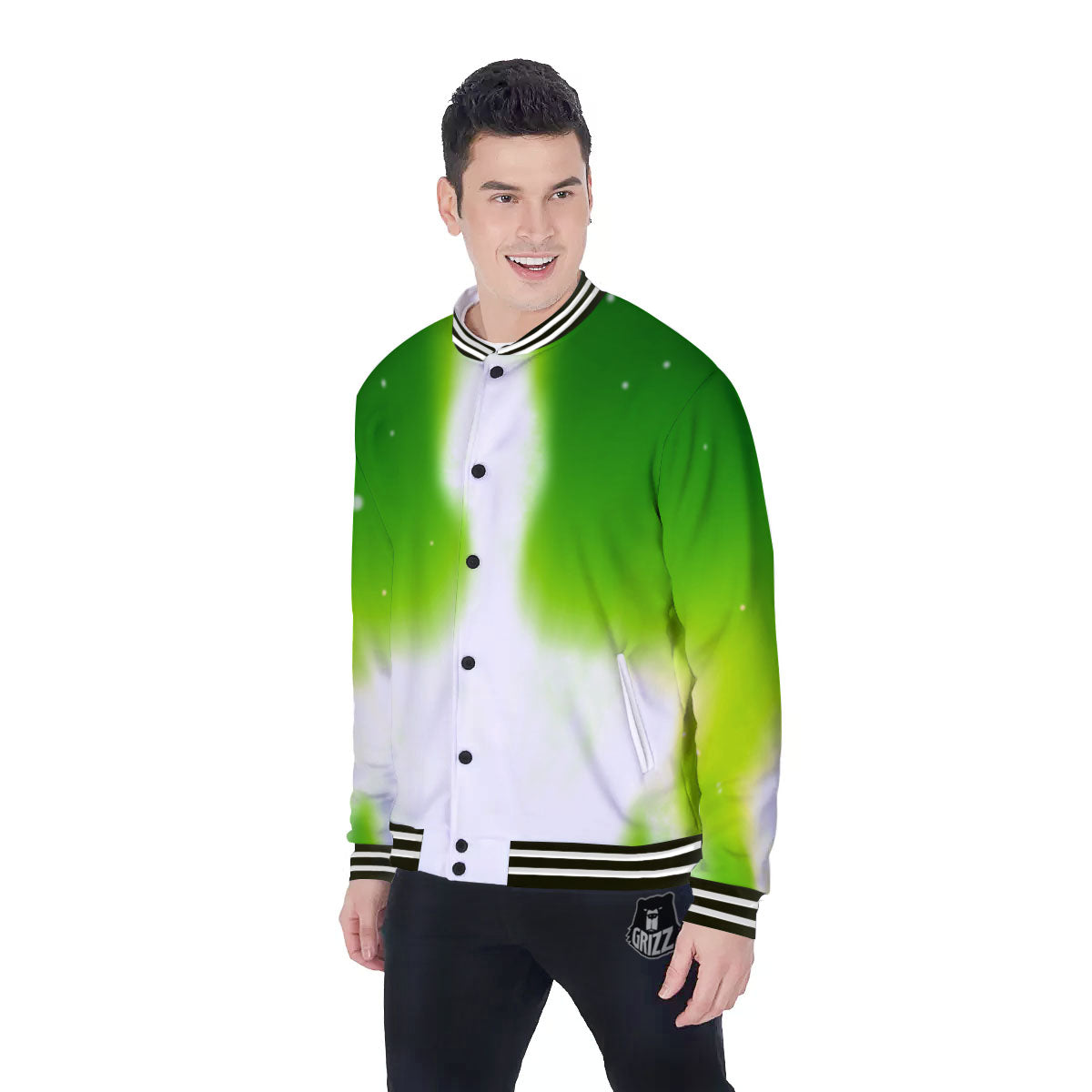 Alien Light Green Print Baseball Jacket-grizzshop