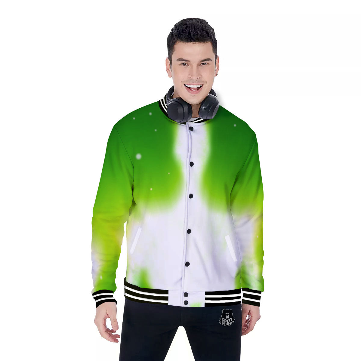 Alien Light Green Print Baseball Jacket-grizzshop