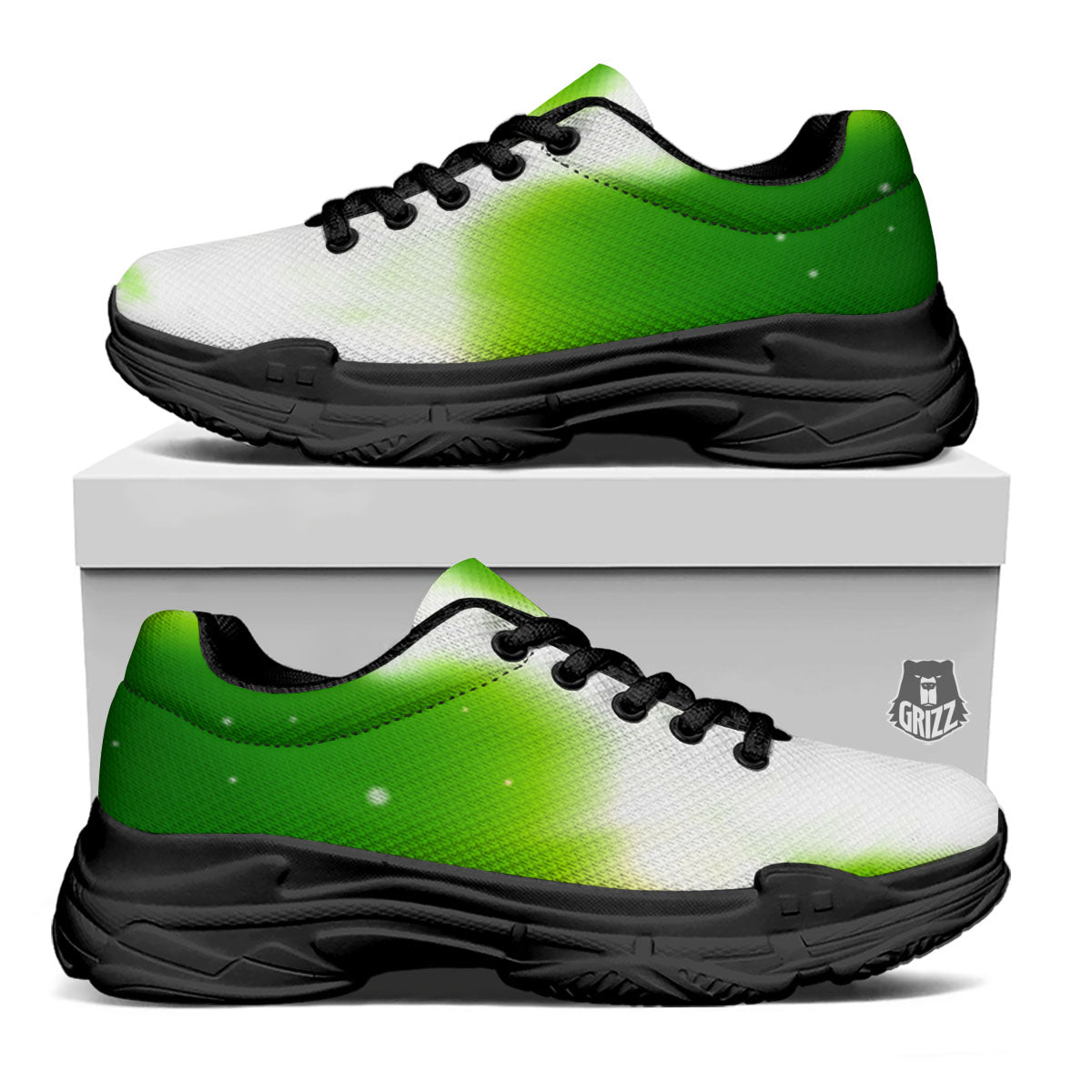 Alien Light Green Print Black Chunky Shoes-grizzshop
