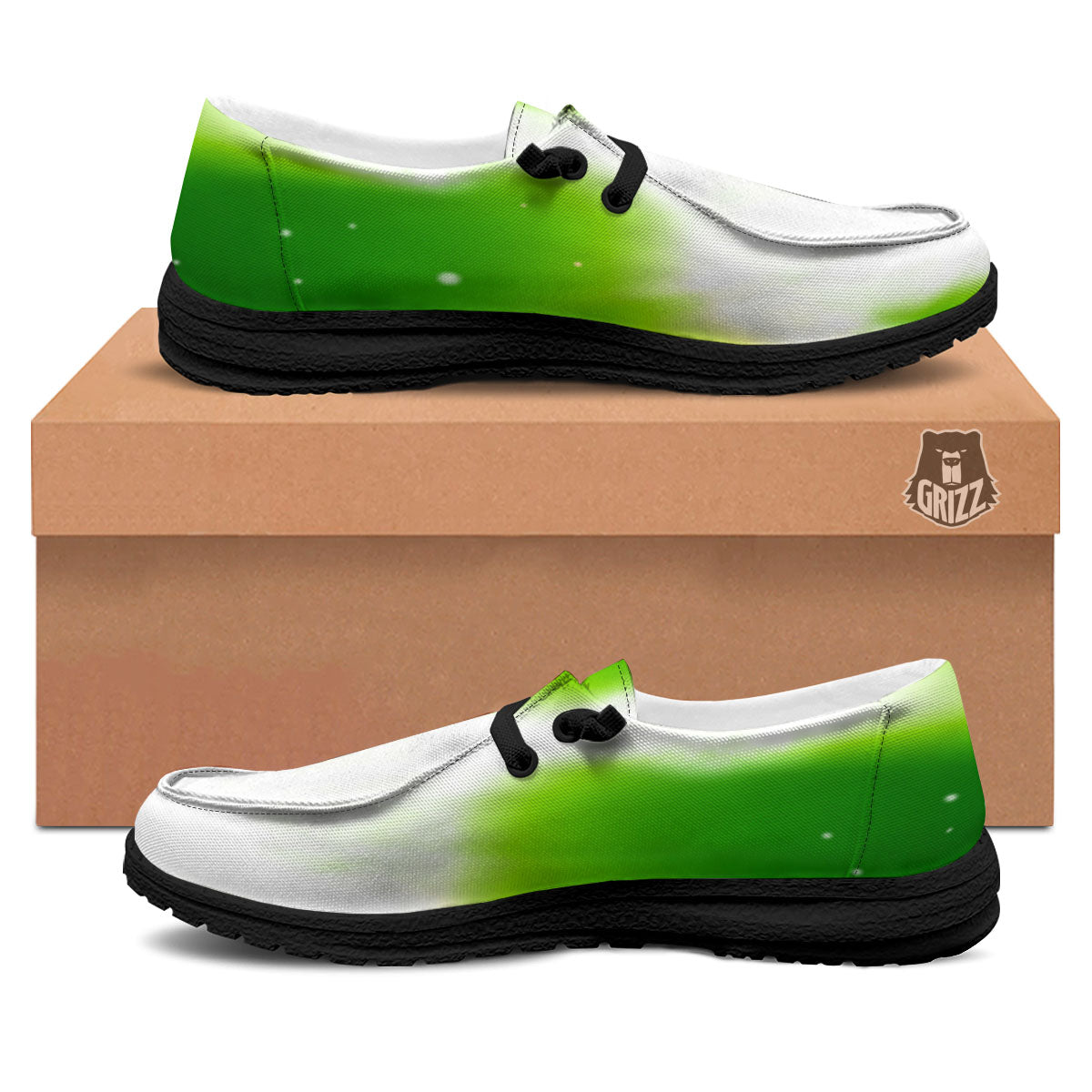 Alien Light Green Print Black Loafers-grizzshop