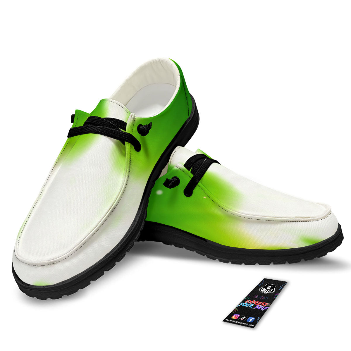 Alien Light Green Print Black Loafers-grizzshop
