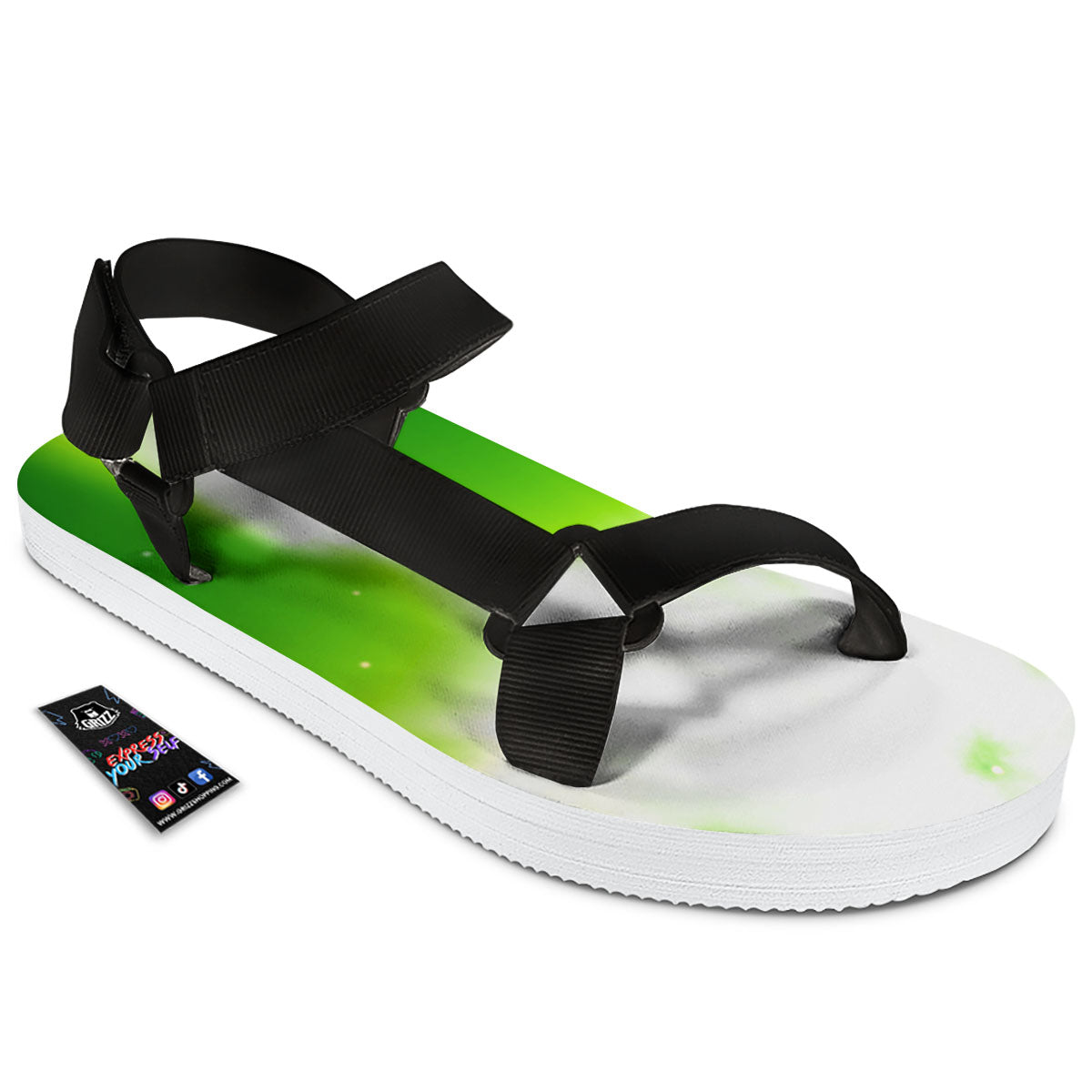 Alien Light Green Print Black Open Toe Sandals-grizzshop