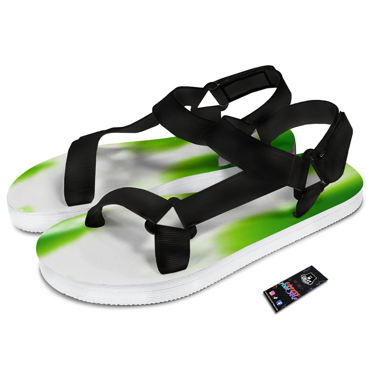 Alien Light Green Print Black Open Toe Sandals-grizzshop