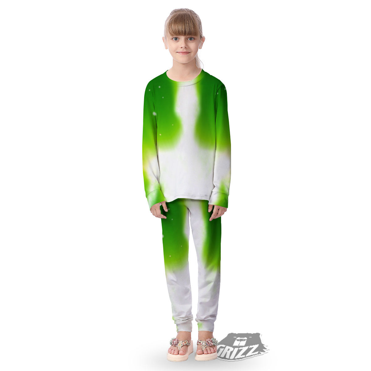 Alien Light Green Print Kid's Pajamas-grizzshop