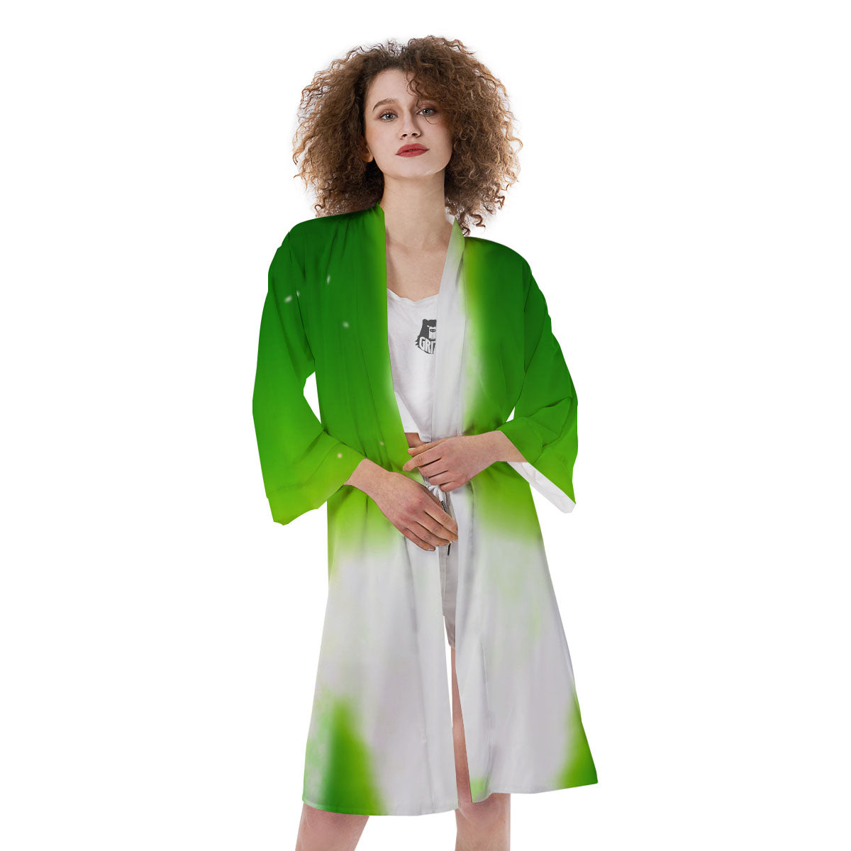 Alien Light Green Print Kimono-grizzshop