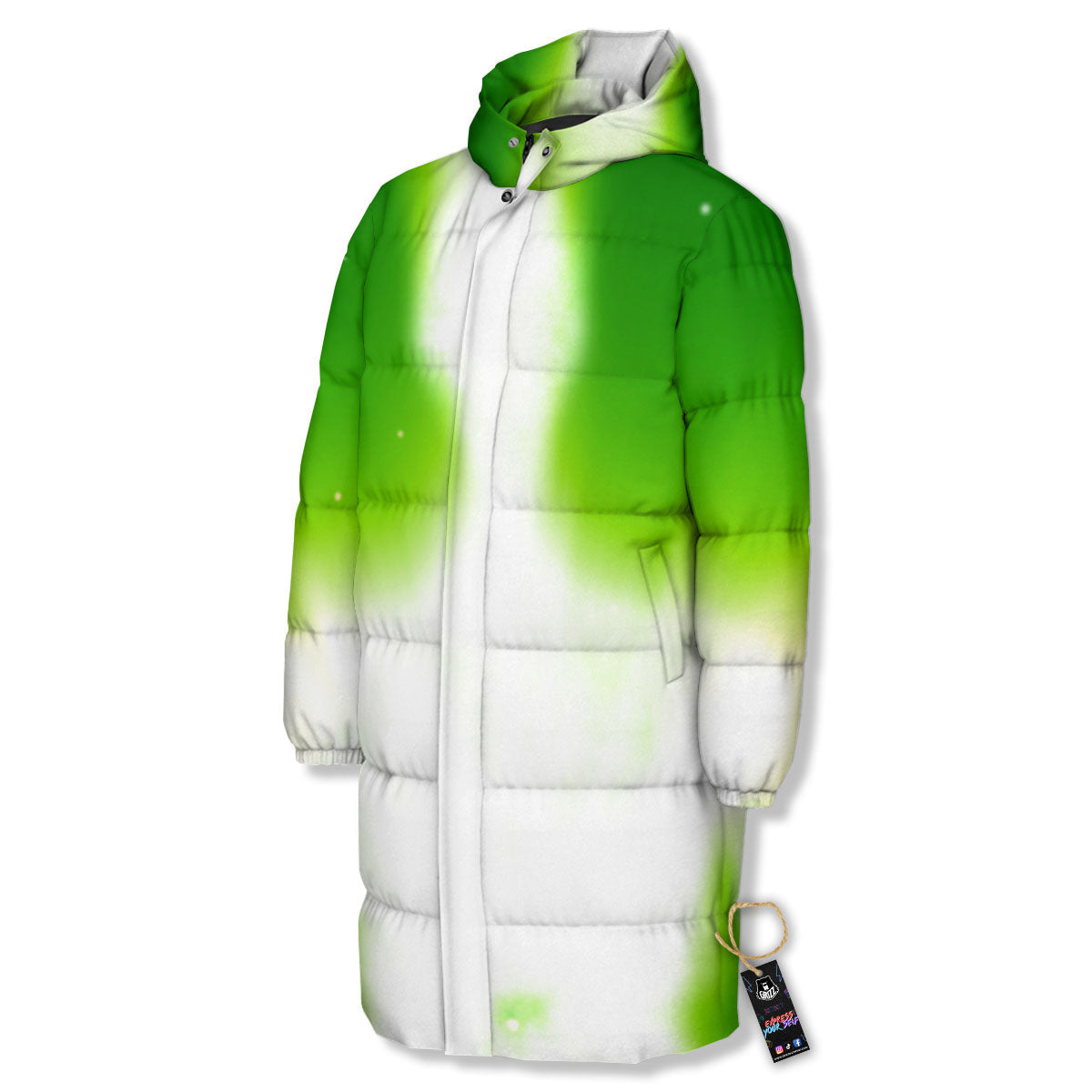Alien Light Green Print Long Down Jacket-grizzshop