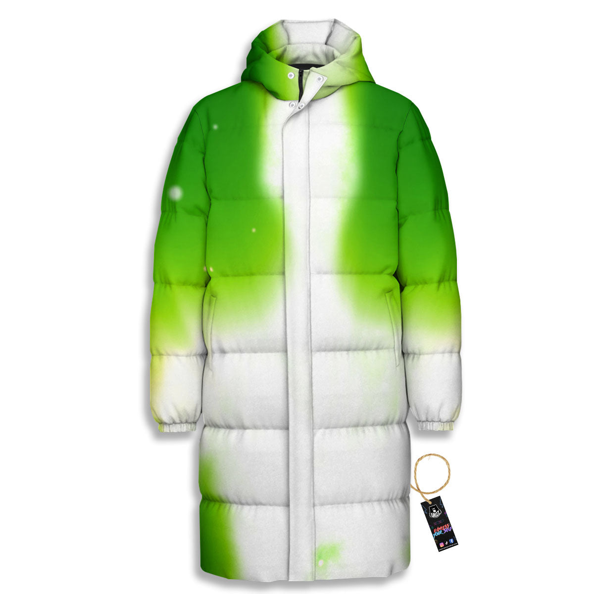 Alien Light Green Print Long Down Jacket-grizzshop