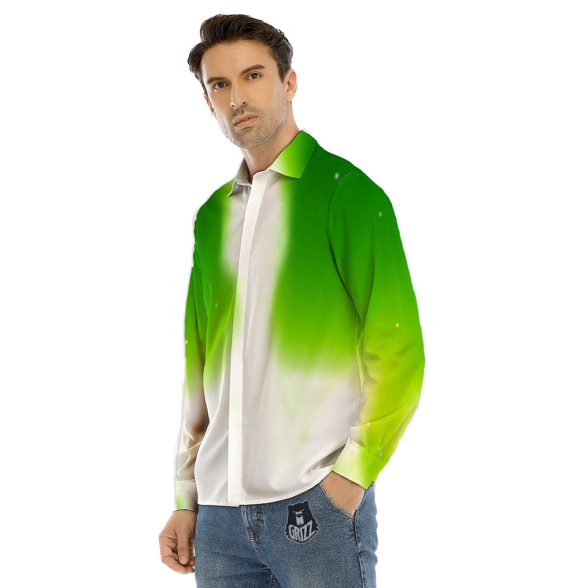 Alien Light Green Print Men's Dress Shirts-grizzshop