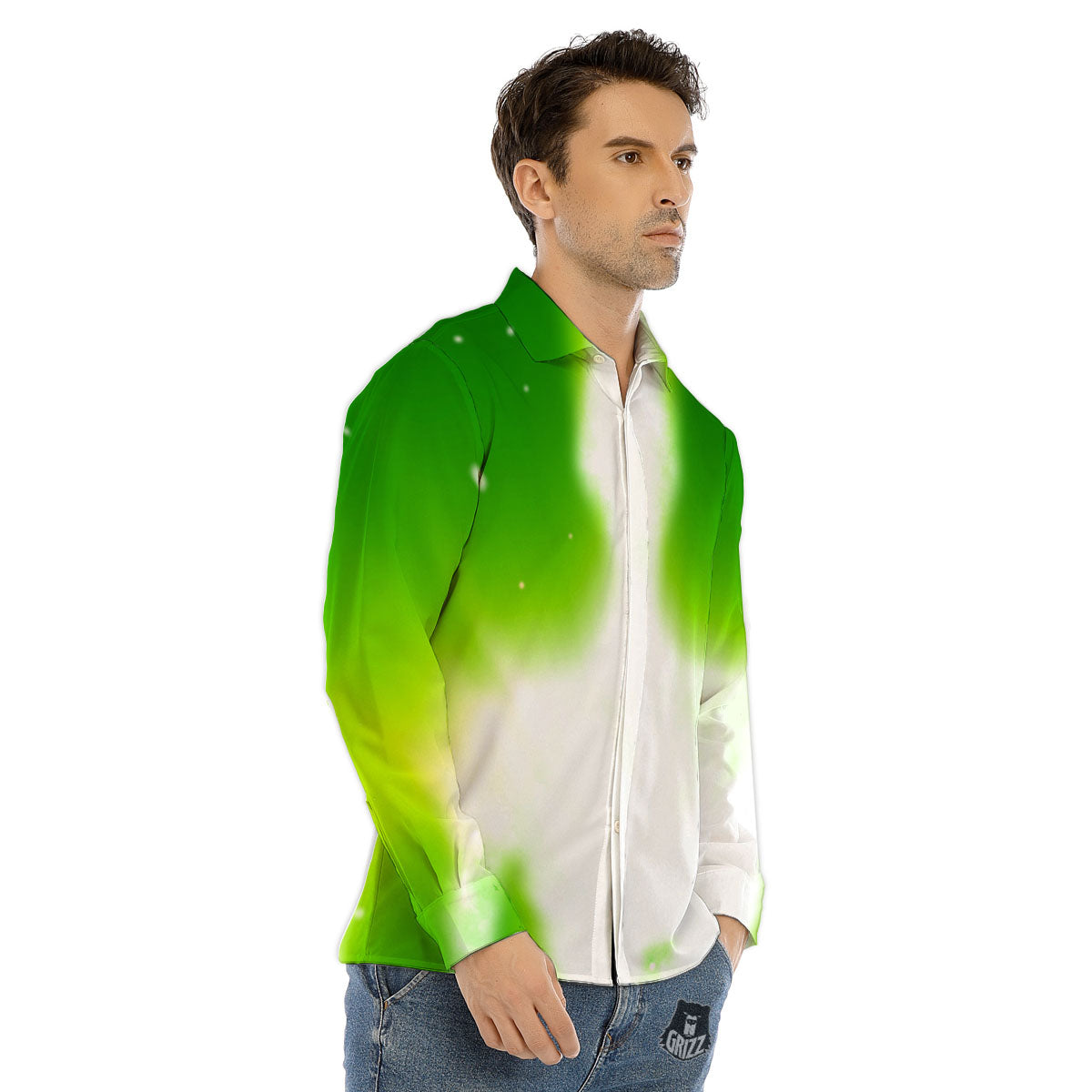 Alien Light Green Print Men's Dress Shirts-grizzshop