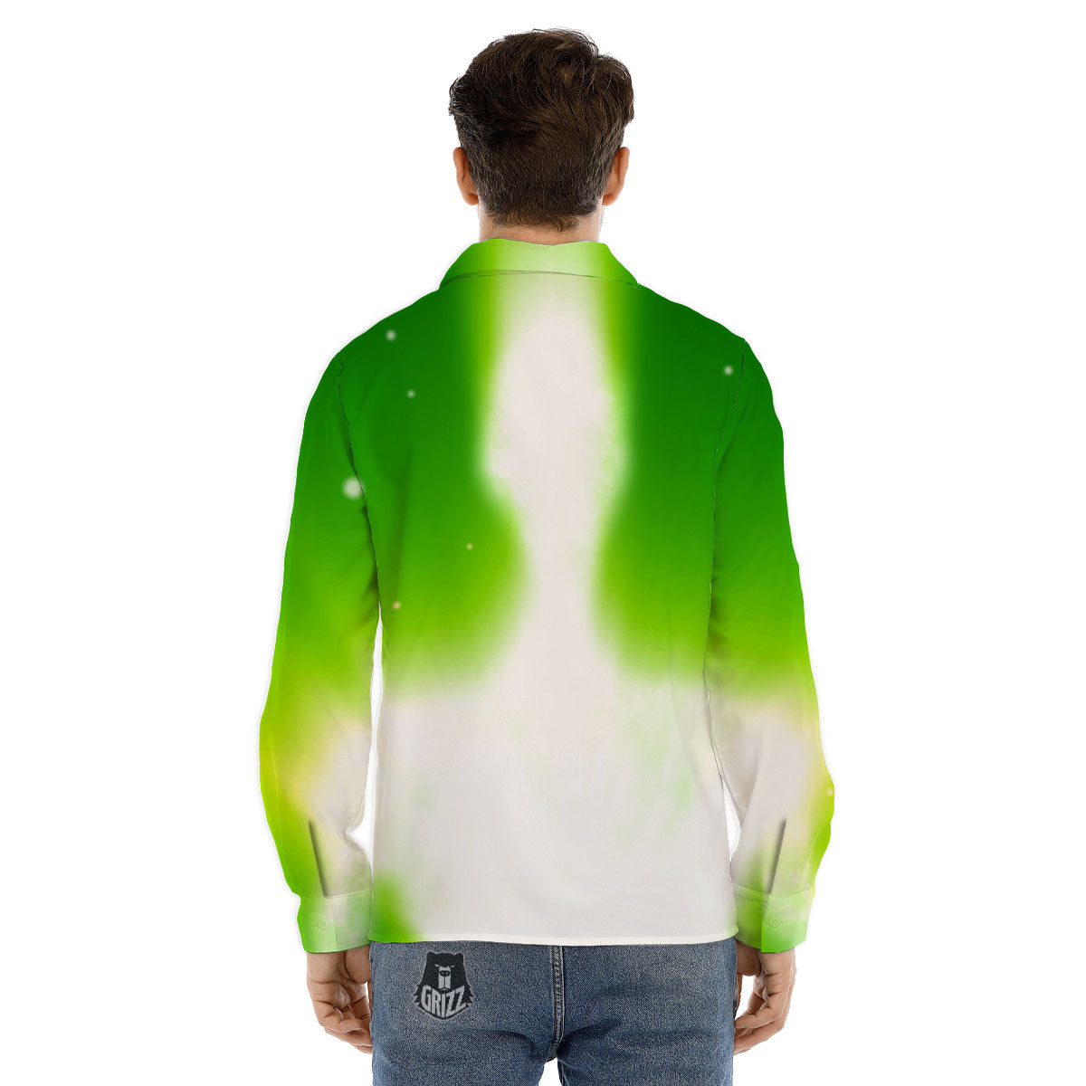 Alien Light Green Print Men's Dress Shirts-grizzshop