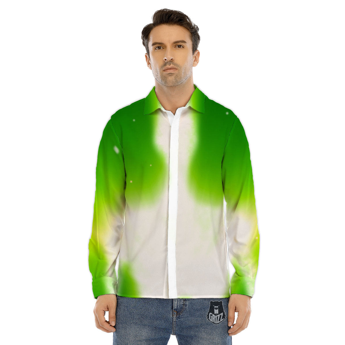 Alien Light Green Print Men's Dress Shirts-grizzshop