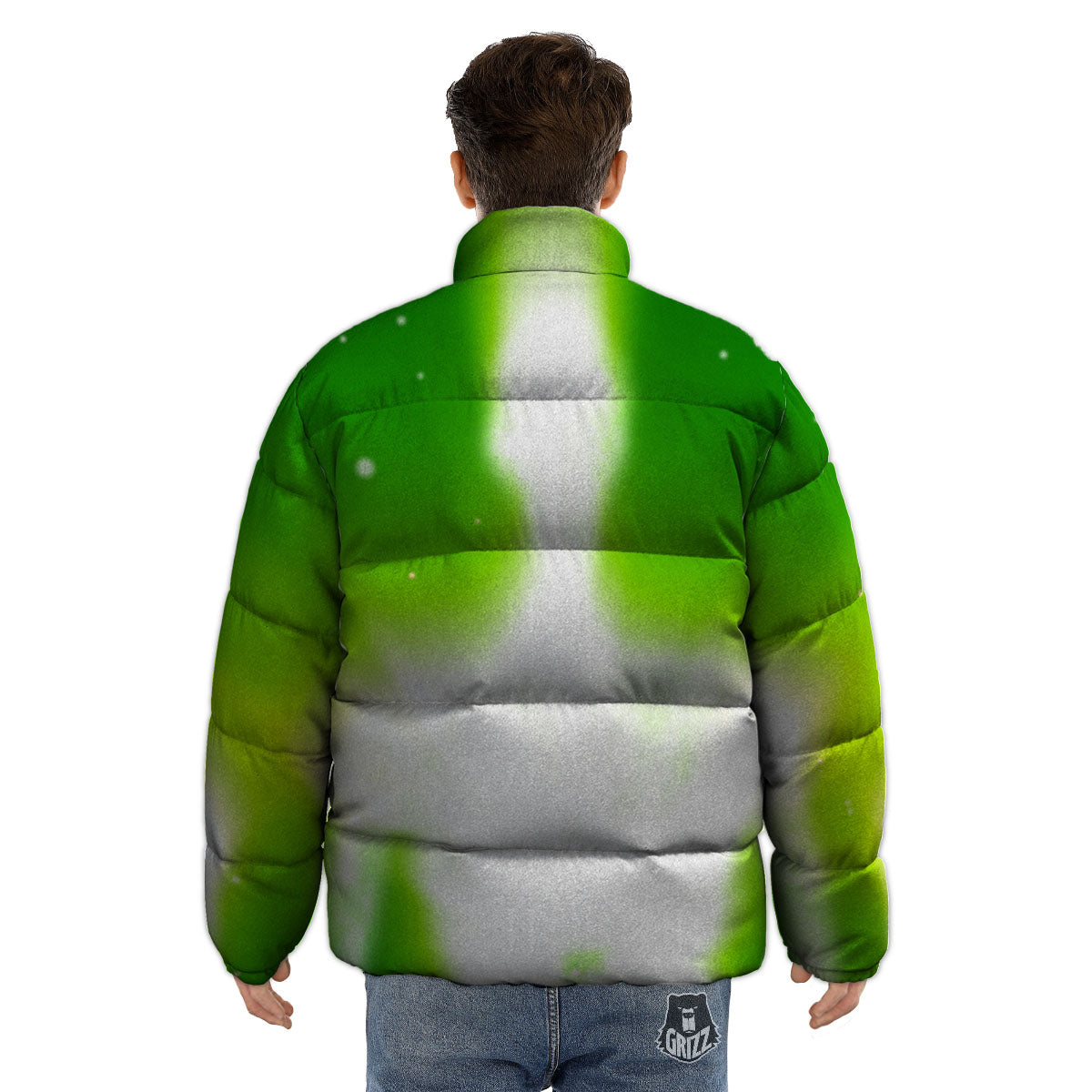 Alien Light Green Print Puffer Jacket-grizzshop