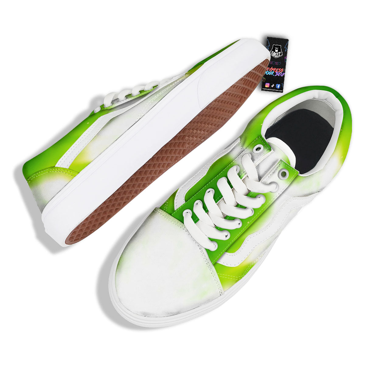 Alien Light Green Print Skate Shoes-grizzshop