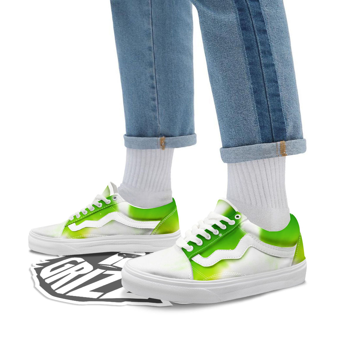 Alien Light Green Print Skate Shoes-grizzshop