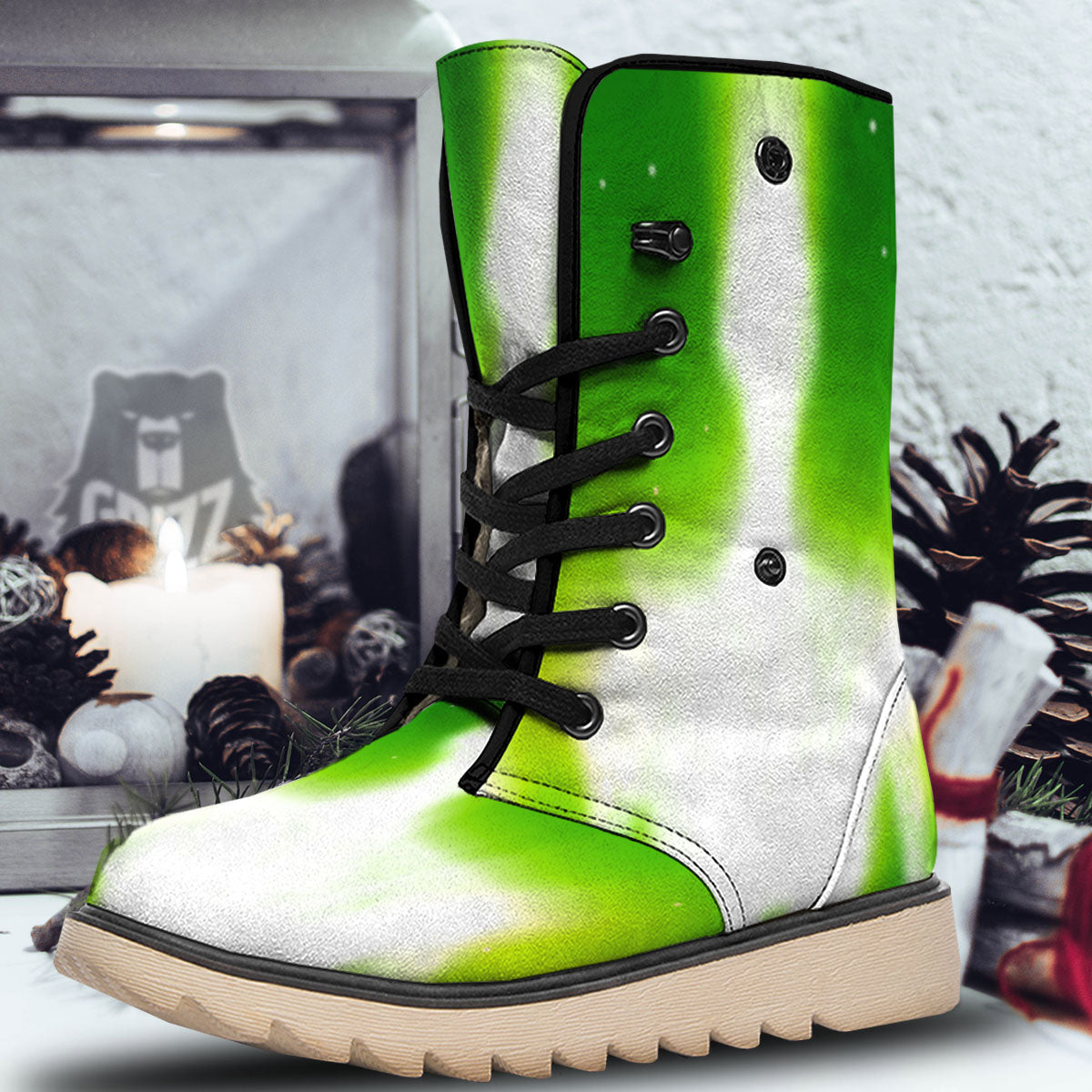 Alien Light Green Print Snow Boots-grizzshop