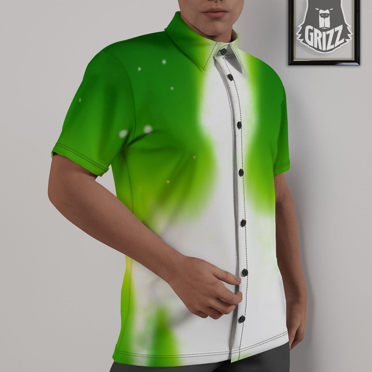 Alien Light Green Print Untucked Shirts-grizzshop