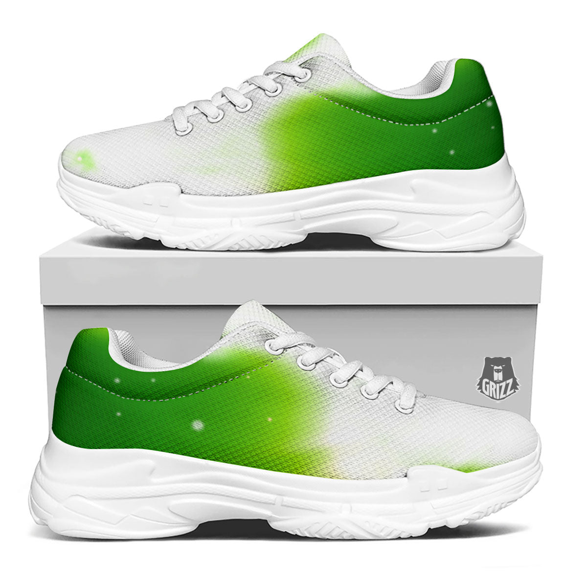 Alien Light Green Print White Chunky Shoes-grizzshop