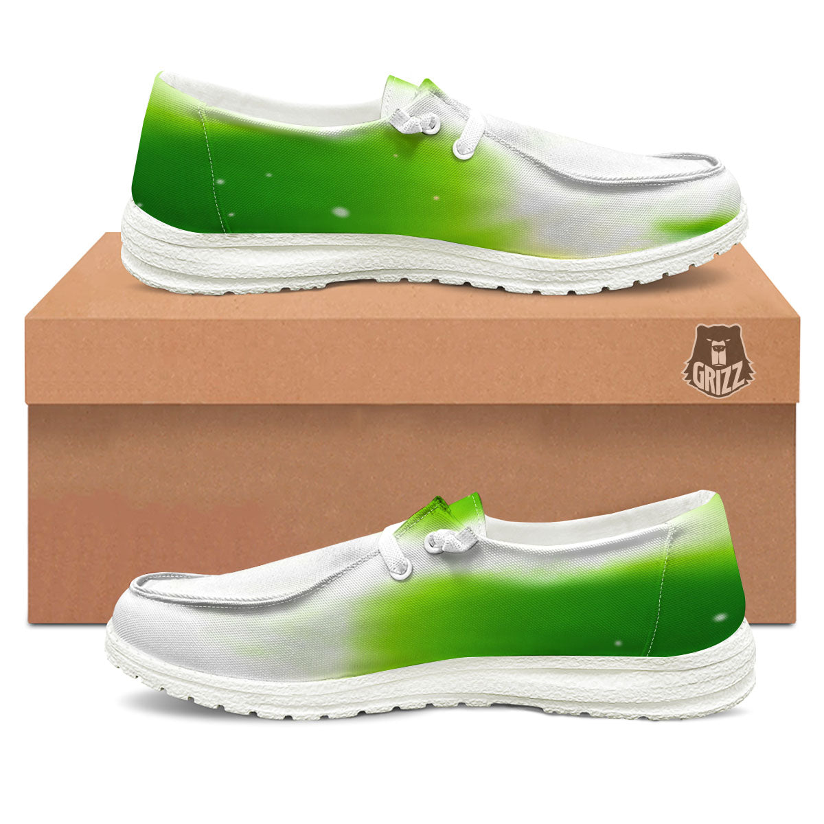 Alien Light Green Print White Loafers-grizzshop