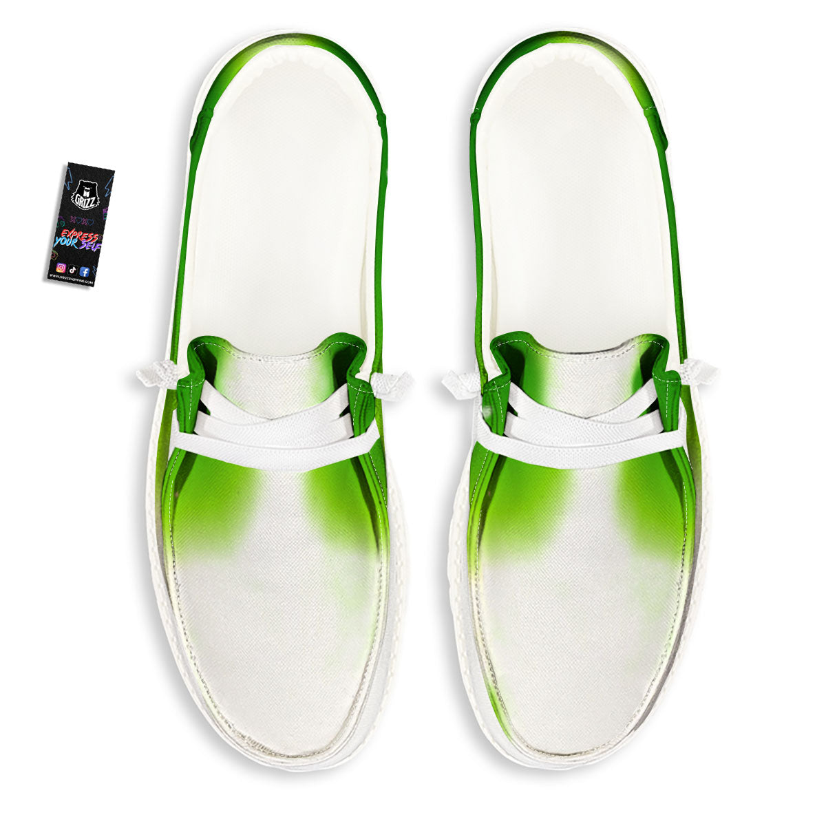 Alien Light Green Print White Loafers-grizzshop
