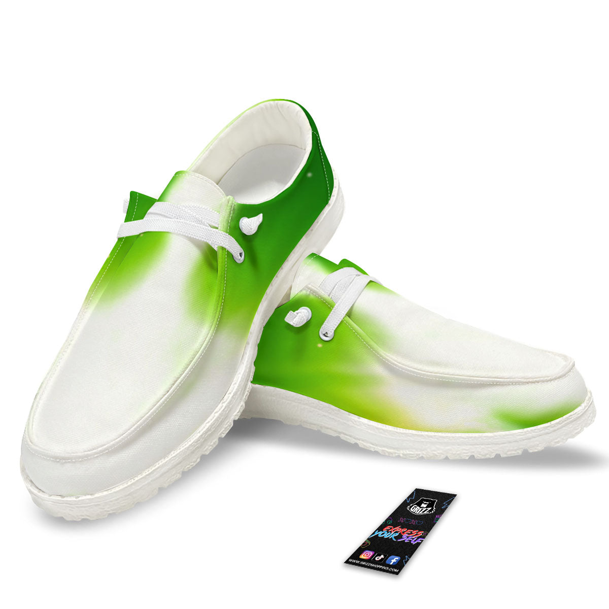 Alien Light Green Print White Loafers-grizzshop