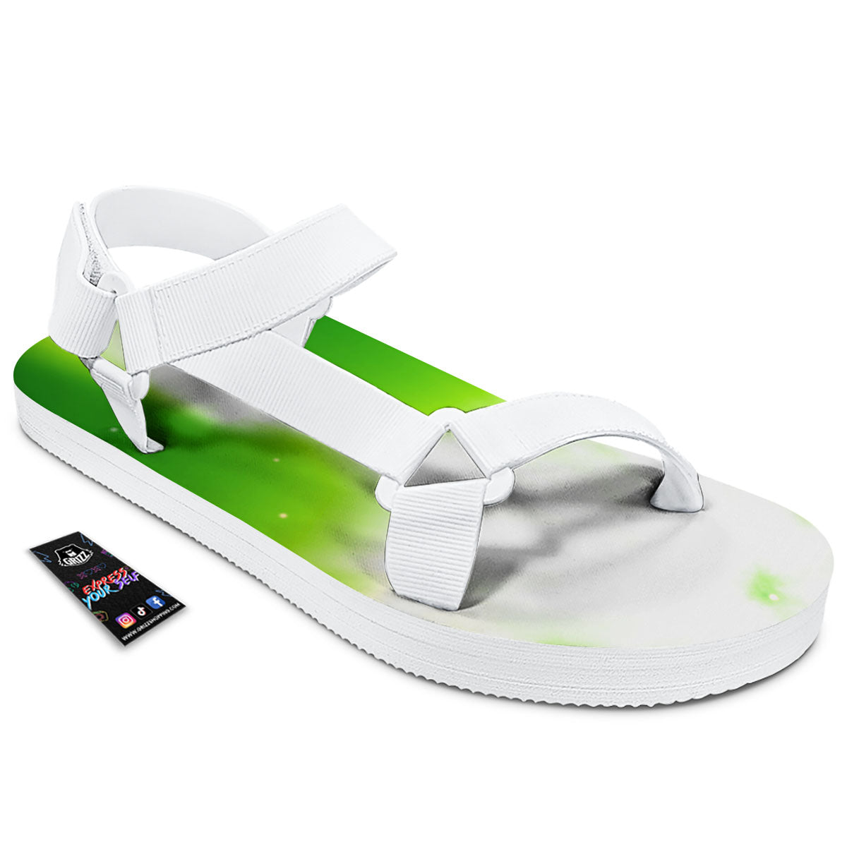 Alien Light Green Print White Open Toe Sandals-grizzshop