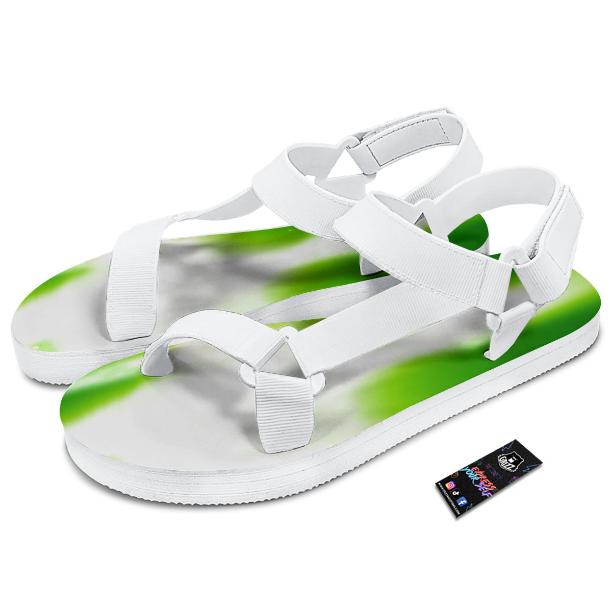 Alien Light Green Print White Open Toe Sandals-grizzshop