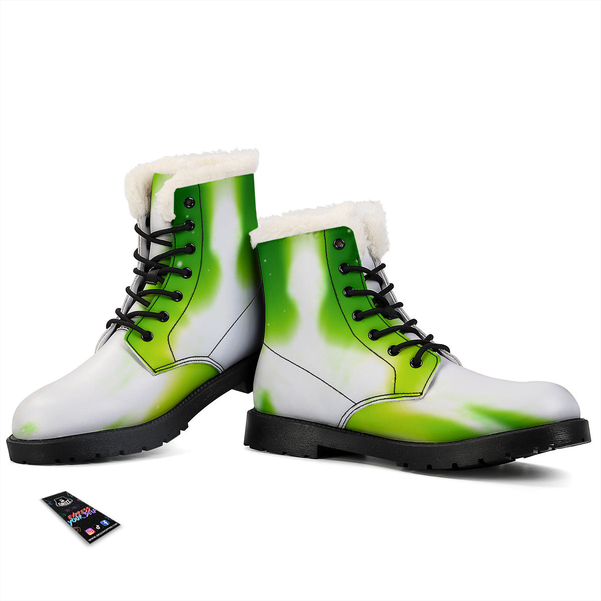 Alien Light Green Print Winter Boots-grizzshop