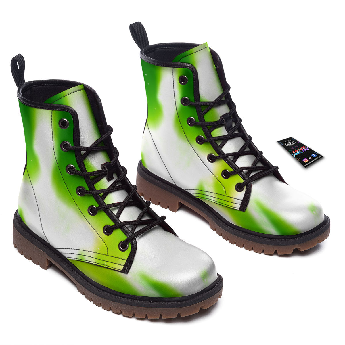 Alien Light Green Print Work Boots-grizzshop