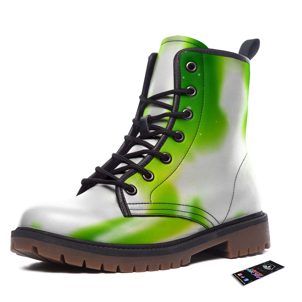 Alien Light Green Print Work Boots-grizzshop