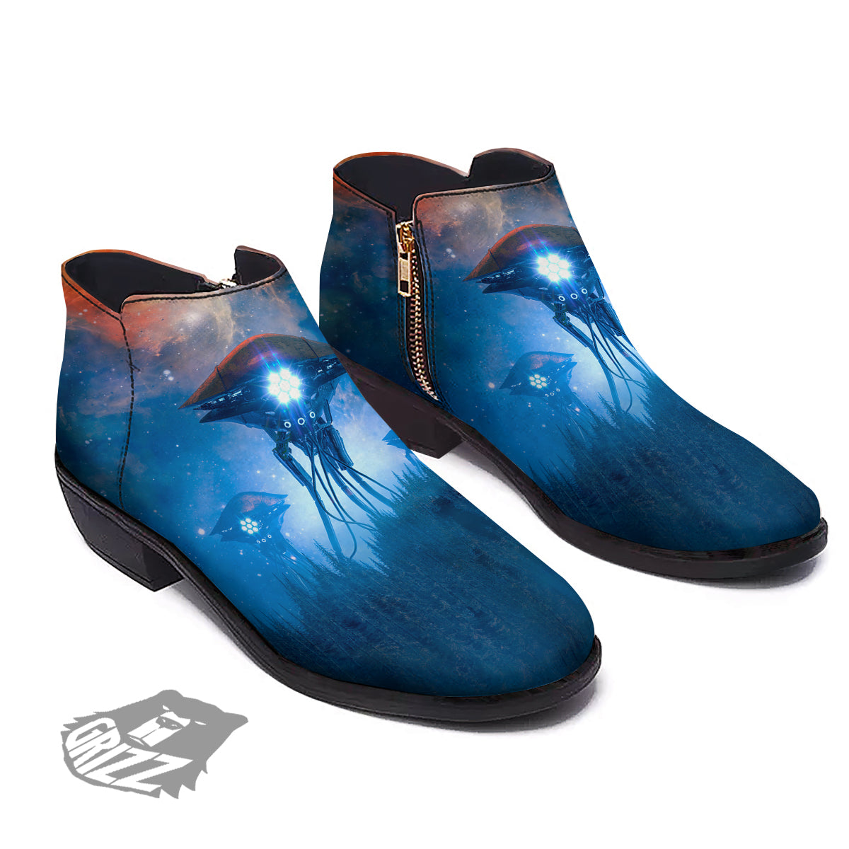 Alien Machines Print Ankle Boots-grizzshop