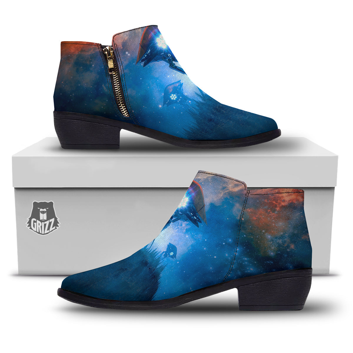 Alien Machines Print Ankle Boots-grizzshop