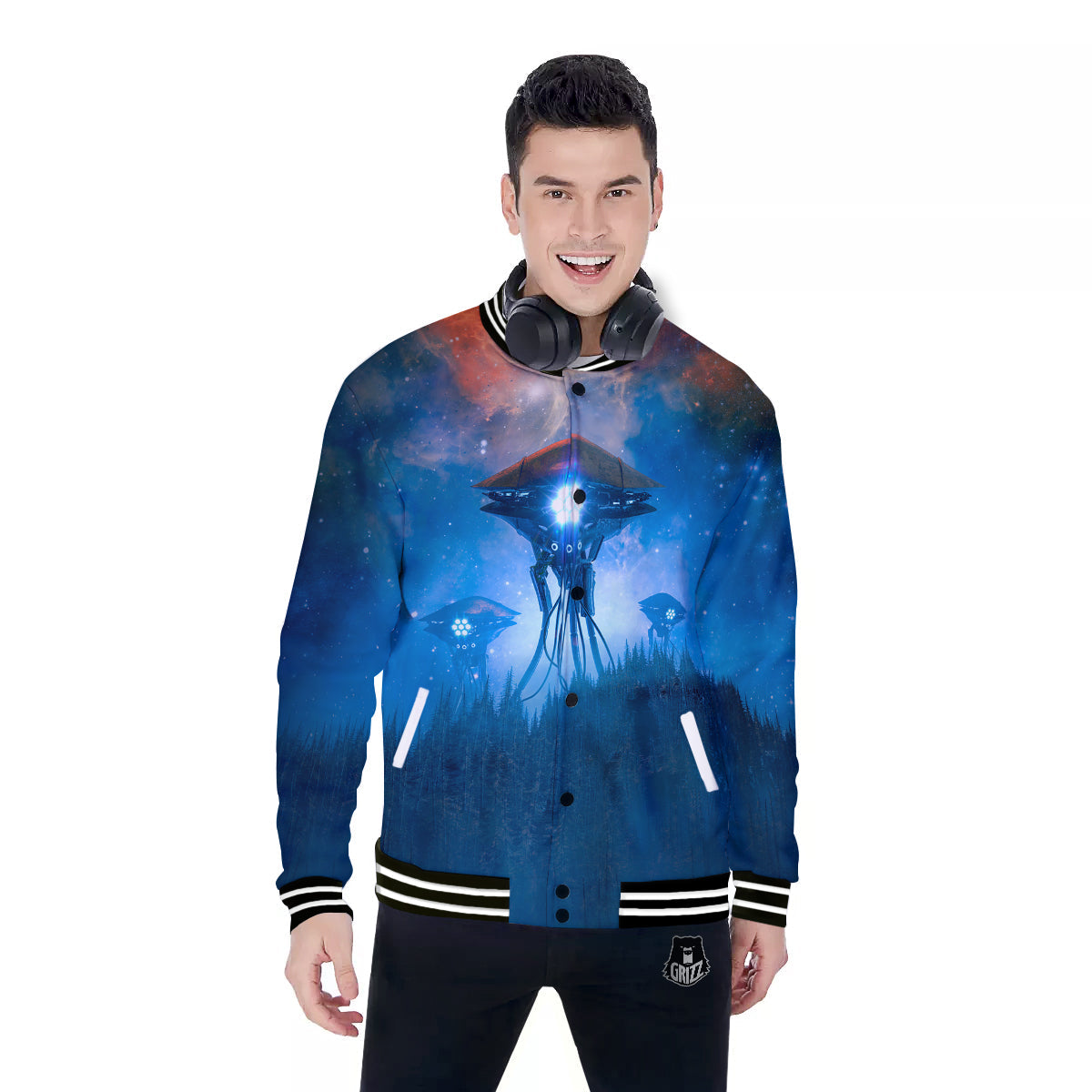 Alien Machines Print Baseball Jacket-grizzshop
