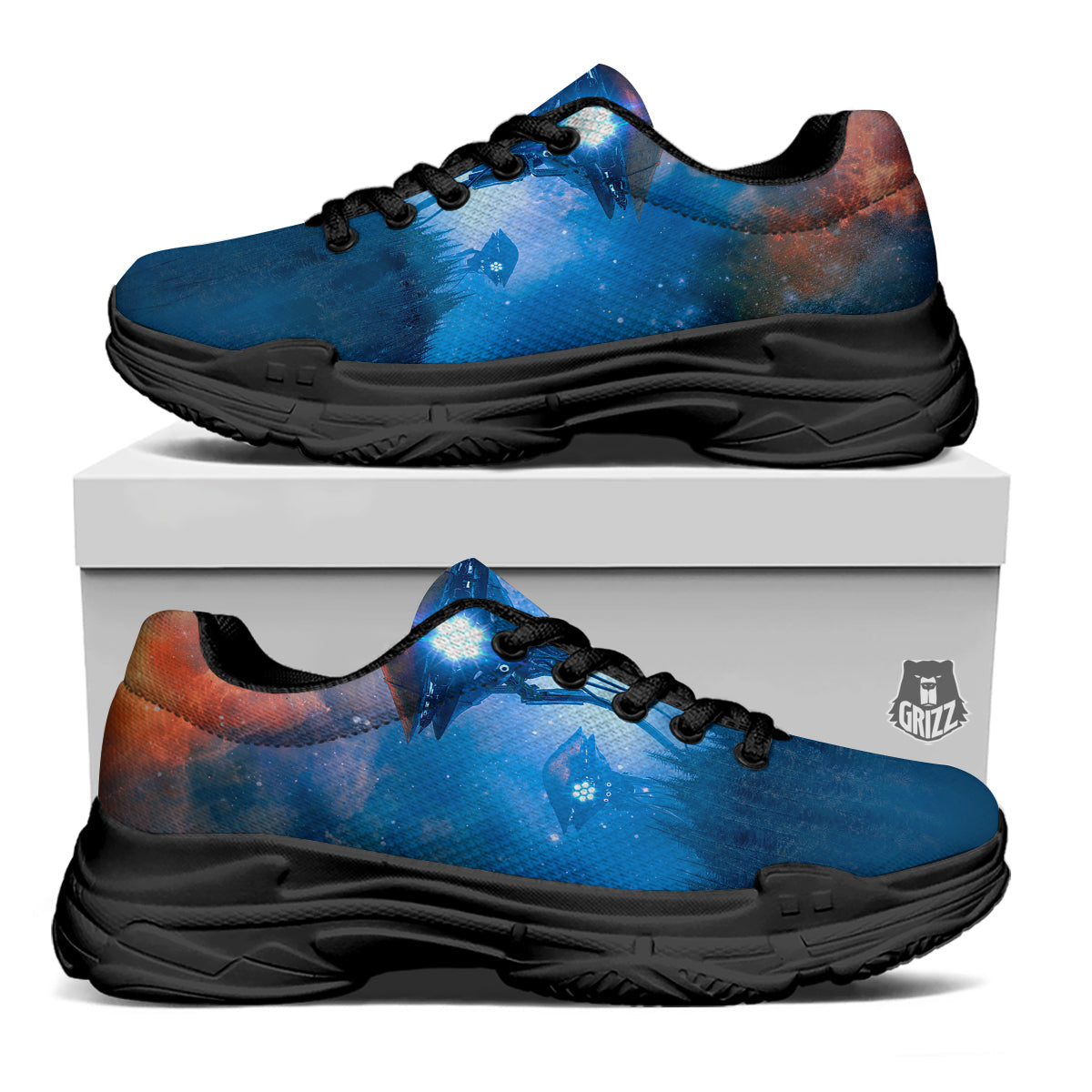 Alien Machines Print Black Chunky Shoes-grizzshop